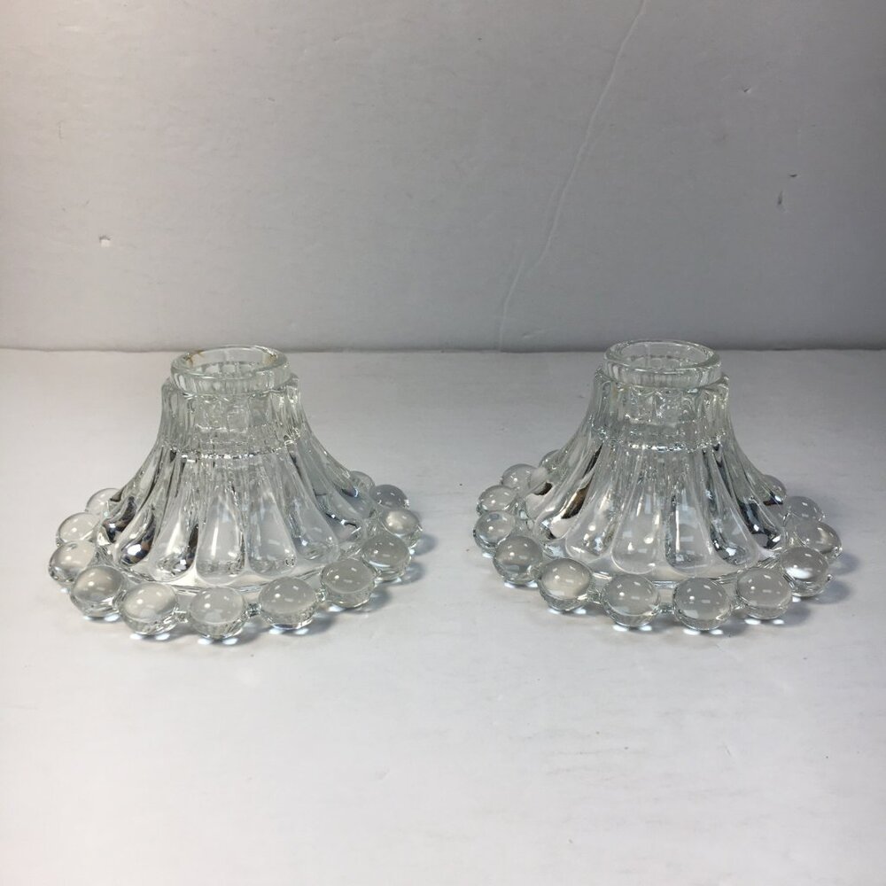 Anchor Hocking 50s Berwick Boopie Set 2 Glass Candle Holder Bubble Edge Vintage